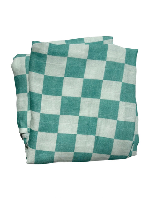 Seafoam Checkers Swaddle Blanket