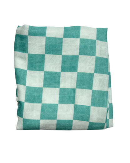Seafoam Checkers Swaddle Blanket