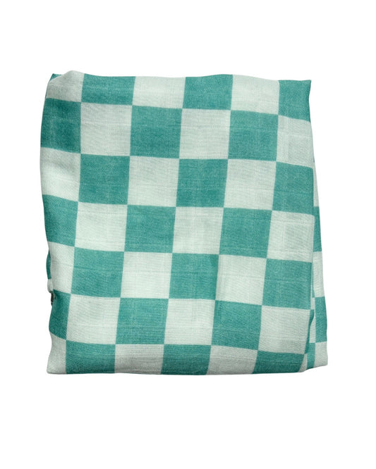 Seafoam Checkers Swaddle Blanket