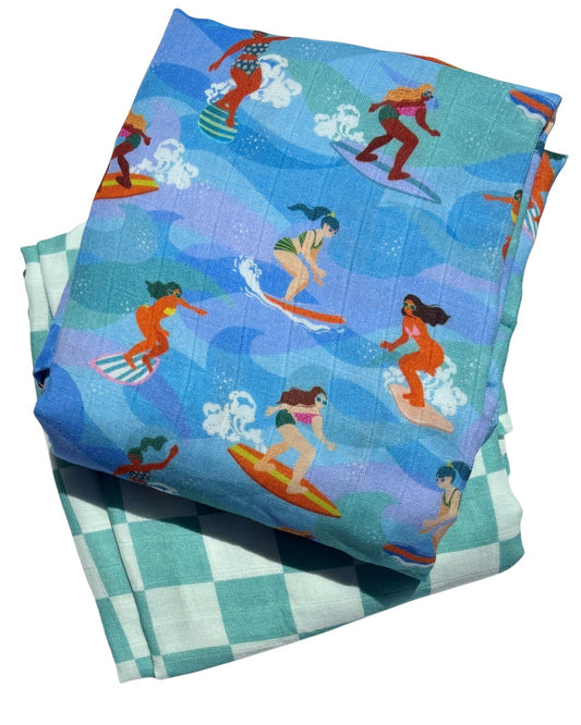 Surfer Girls Swaddle Blanket